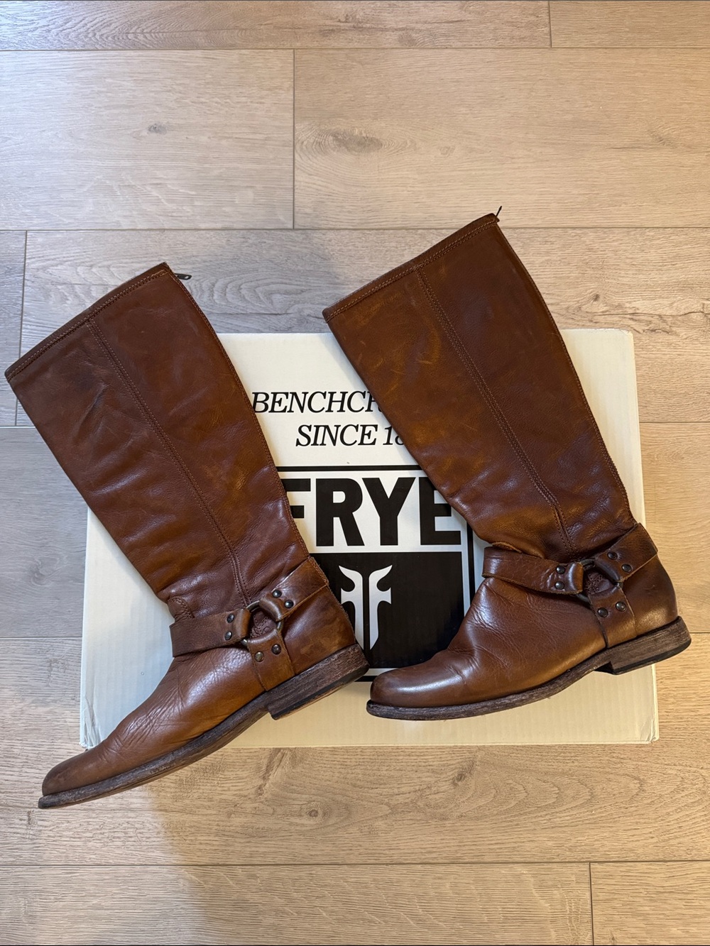 Frye Phillip Cognac Tall Harness Leather Boots